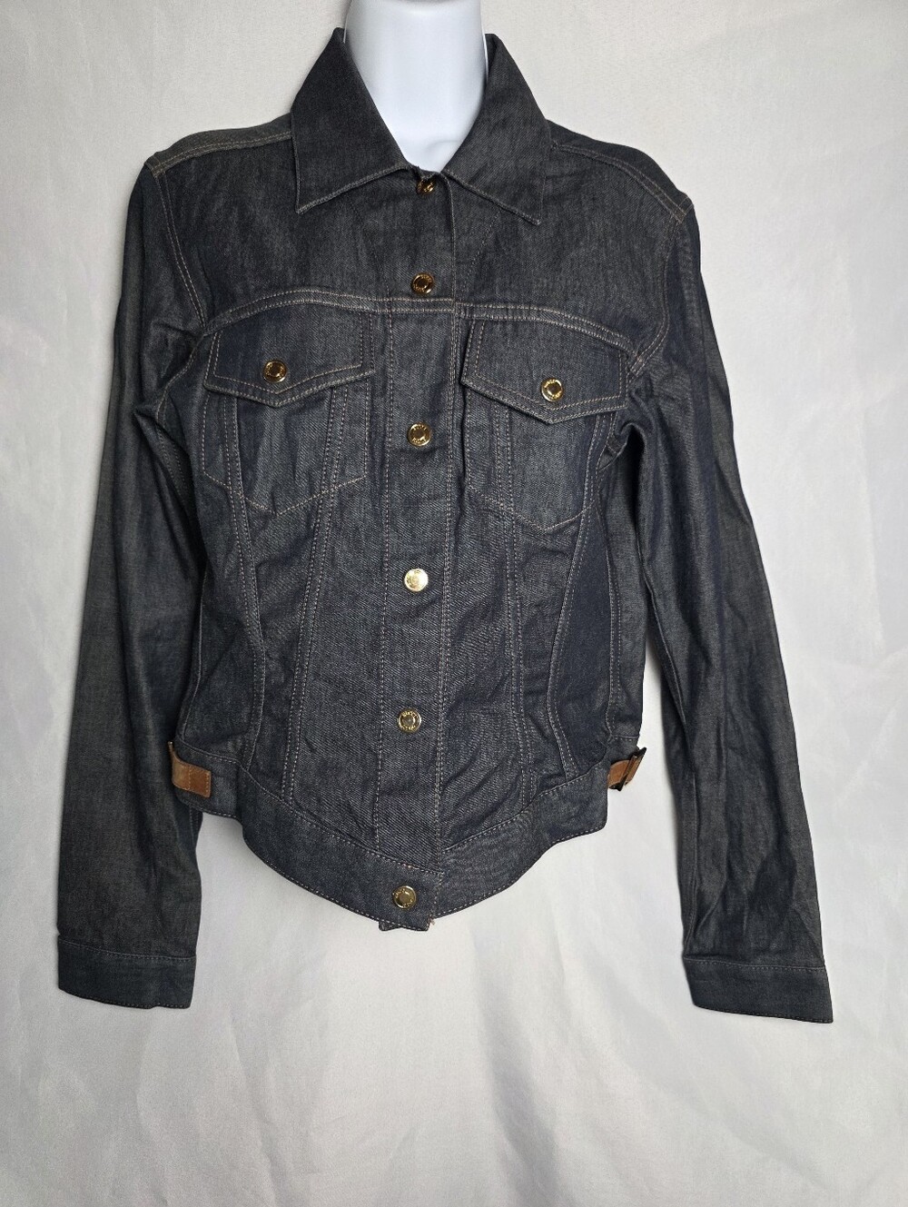 Gucci Tom Ford Era Denim Shirt Indigo Blue Leather Side Belt Size 42 US 6